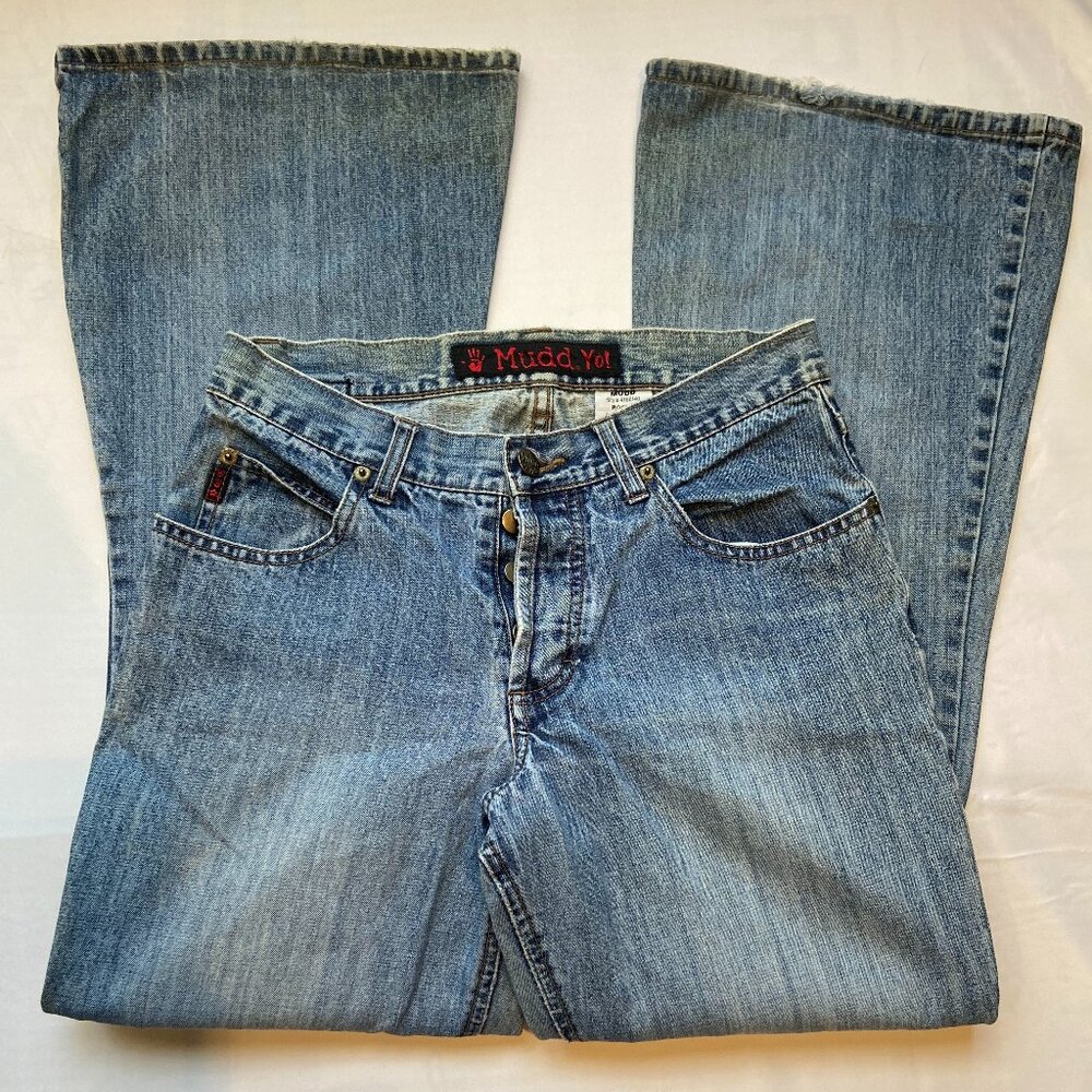 Mudd Yo! Flare Jeans Y2K Low Rise Blue Denim Button Fly 7